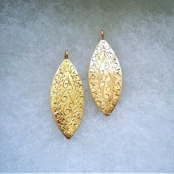 Vintage LARGE HEAVY 1 11/16" LONG 14K Yellow Gold Dangle Drop Pierced EARRINGS - Picture 2 of 7